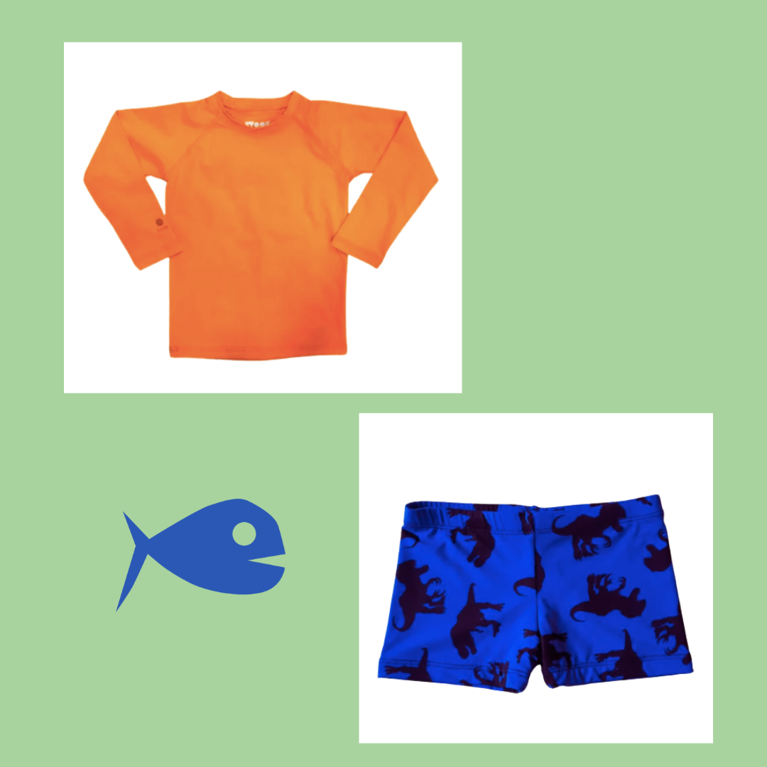 Kit Sunga Boxer T-Rex e Camiseta Laranja com Proteção UV 50+