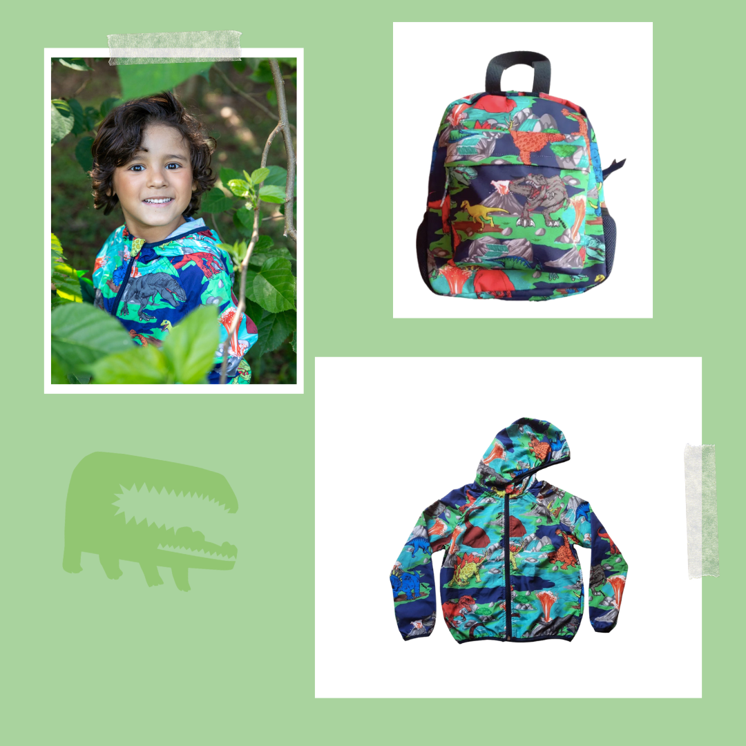 Kit Jaqueta Corta Vento Mundo Dino + Mochila P Mundo Dino