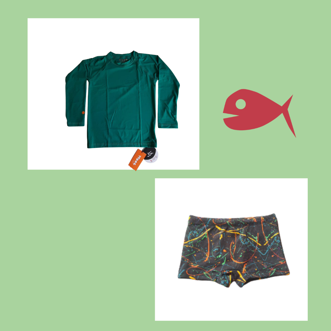 Kit Sungão Rabisco e Camiseta Verde Menta com Proteção UV 50+