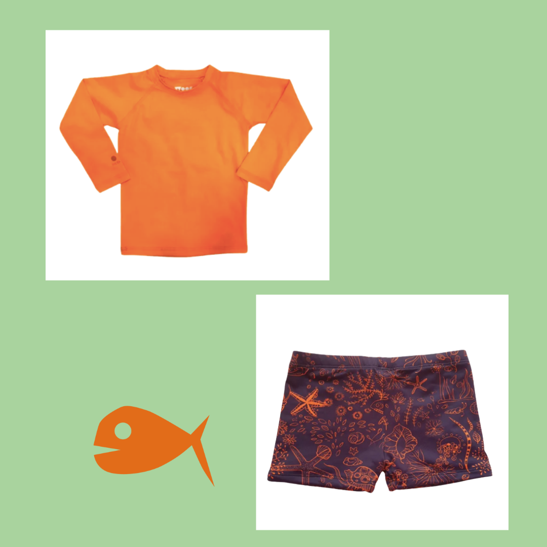 Kit Sunga Boxer Resort e Camiseta Laranja com Proteção UV 50+