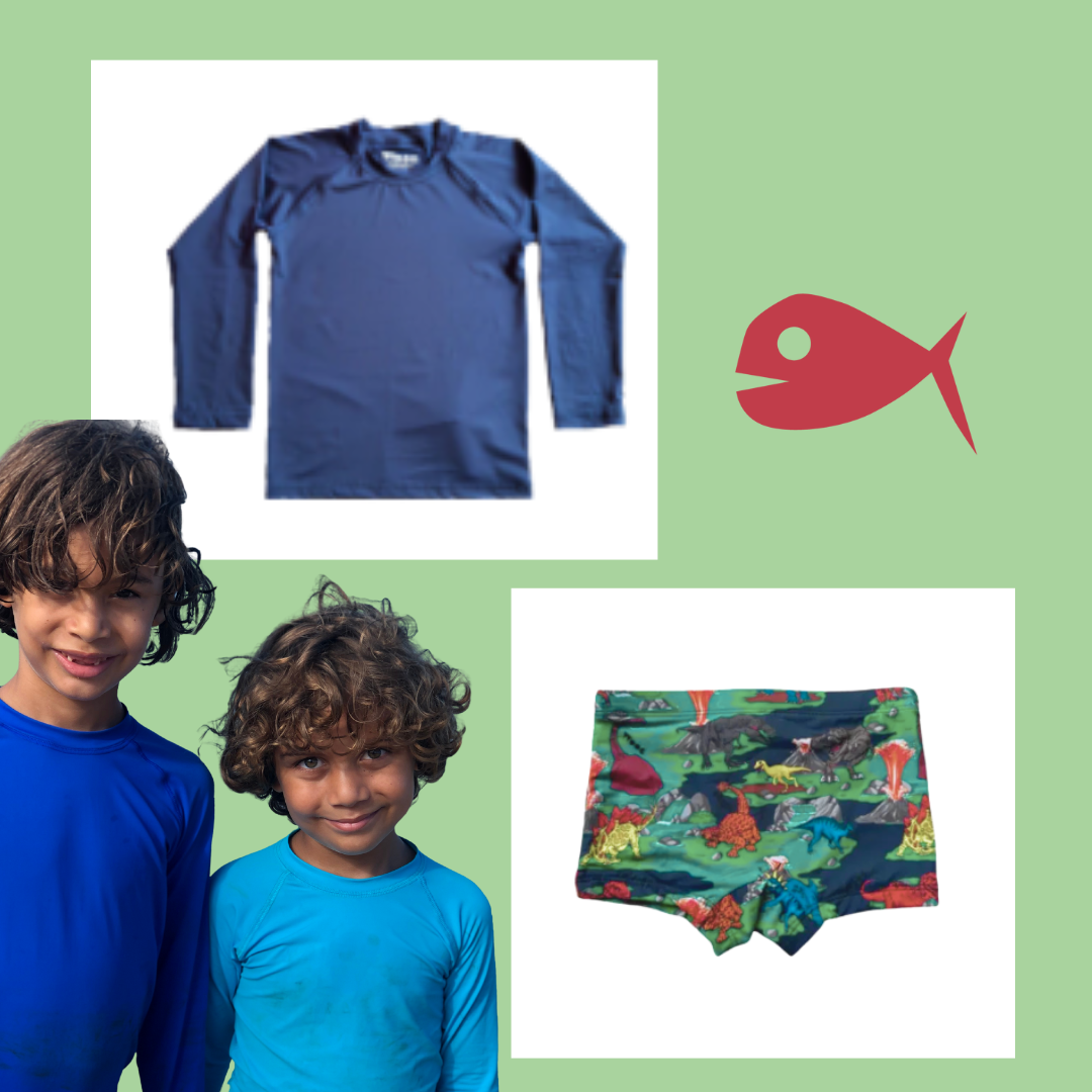 Kit Sungão Mundo Dino e Camiseta Marinho com Proteção UV 60+