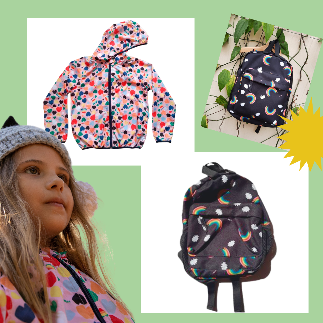 Kit Jaqueta Corta Vento Love Rose + Mochila P Infantil Arco-Íris