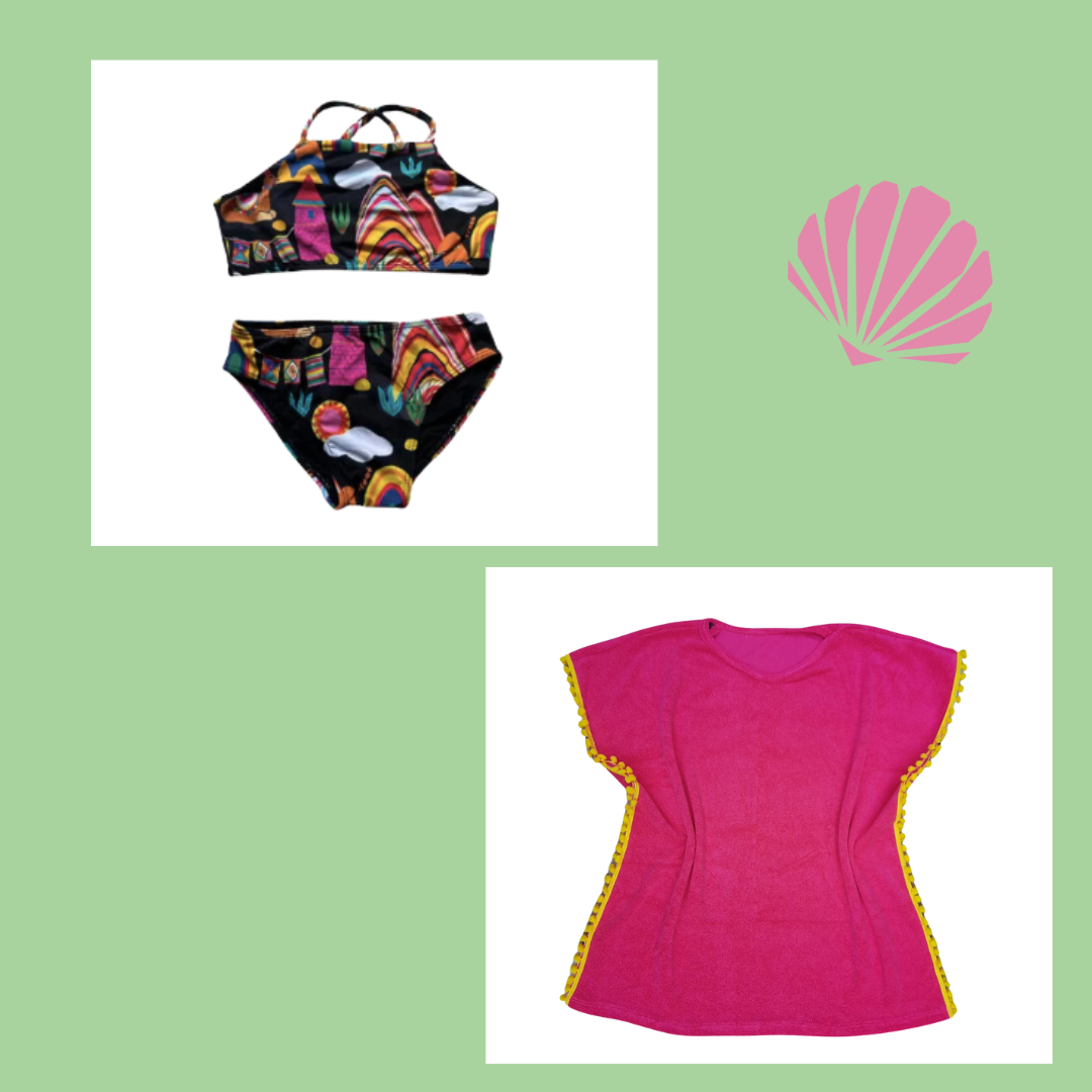 Kit Biquíni Top Vale Encantado e Saída de Praia Atoalhada Pink