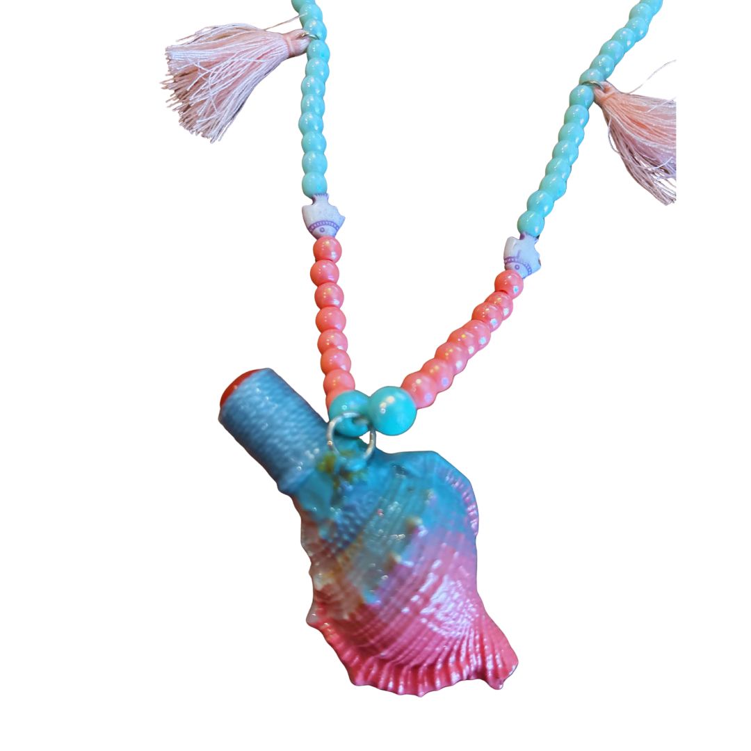 Colar Apito Concha Rosa e Azul