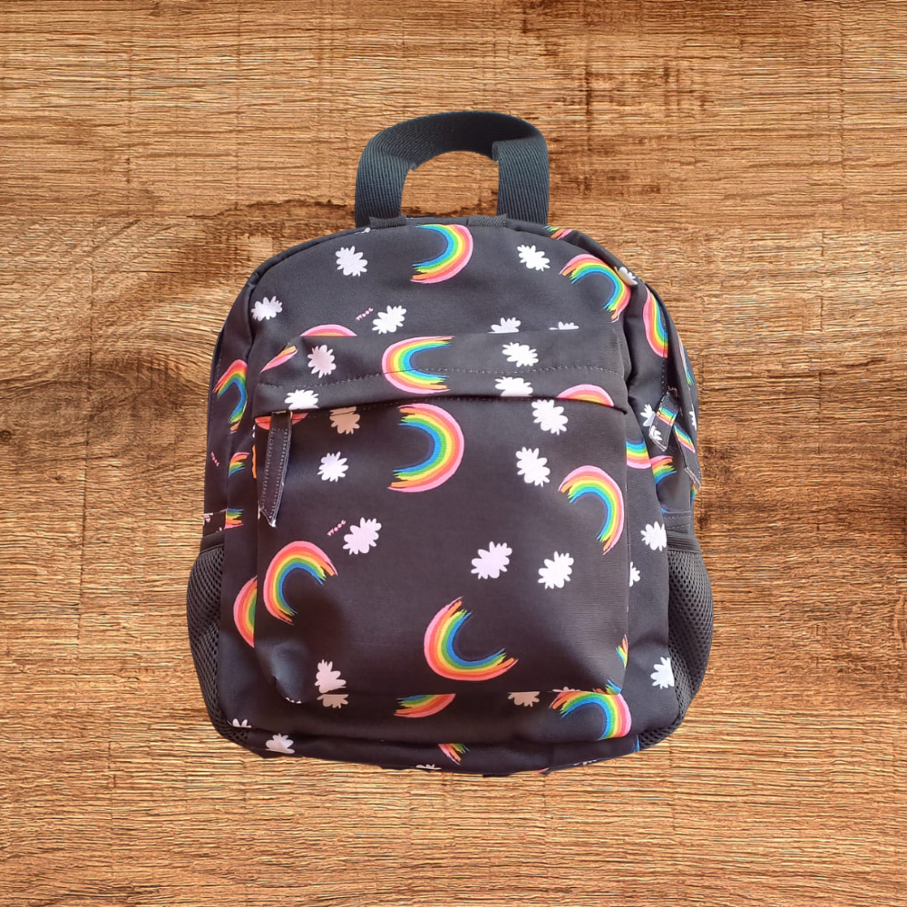 Kit Mochila P Infantil Arco-Íris + Galochinha Rainbow Glitter Pink